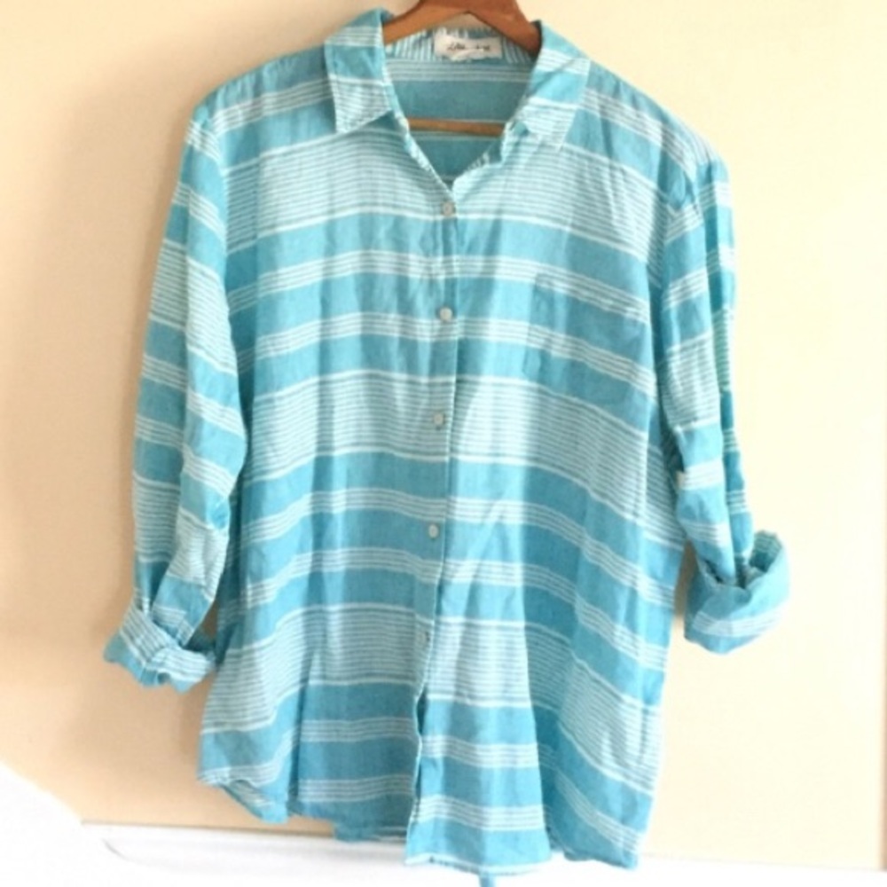 Muted stripes buttondown by Lili’s Closet MD Teal